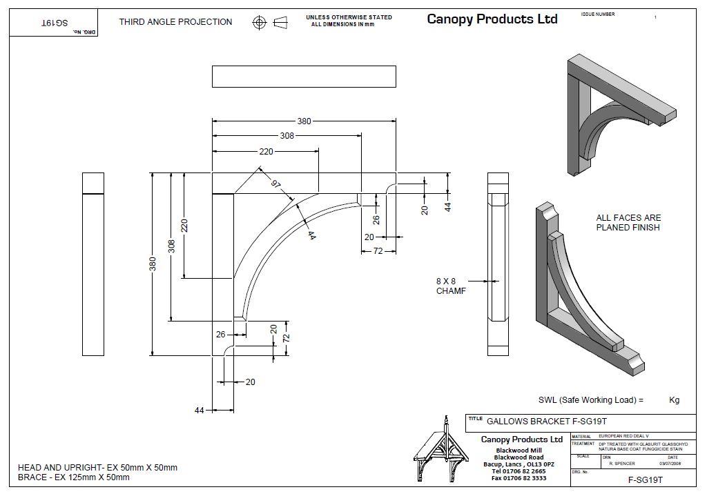 F-SG19-T Timber Gallows Bracket 380mm projection